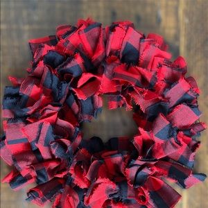 Buffalo Plaid Candle Ring Garland Mini Fabric Rag Wreath Table Decor Christmas